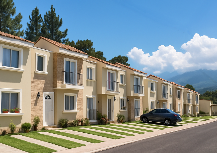 Fachada de un proyecto residencial moderno de Proyesa